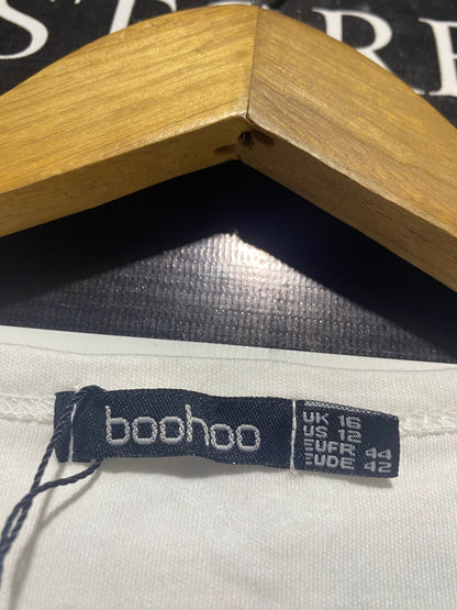 BOOHOO |L| BUST 21| B9| PINEAPPLE EMBROIDERED WHITE COTTON T-SHIRT