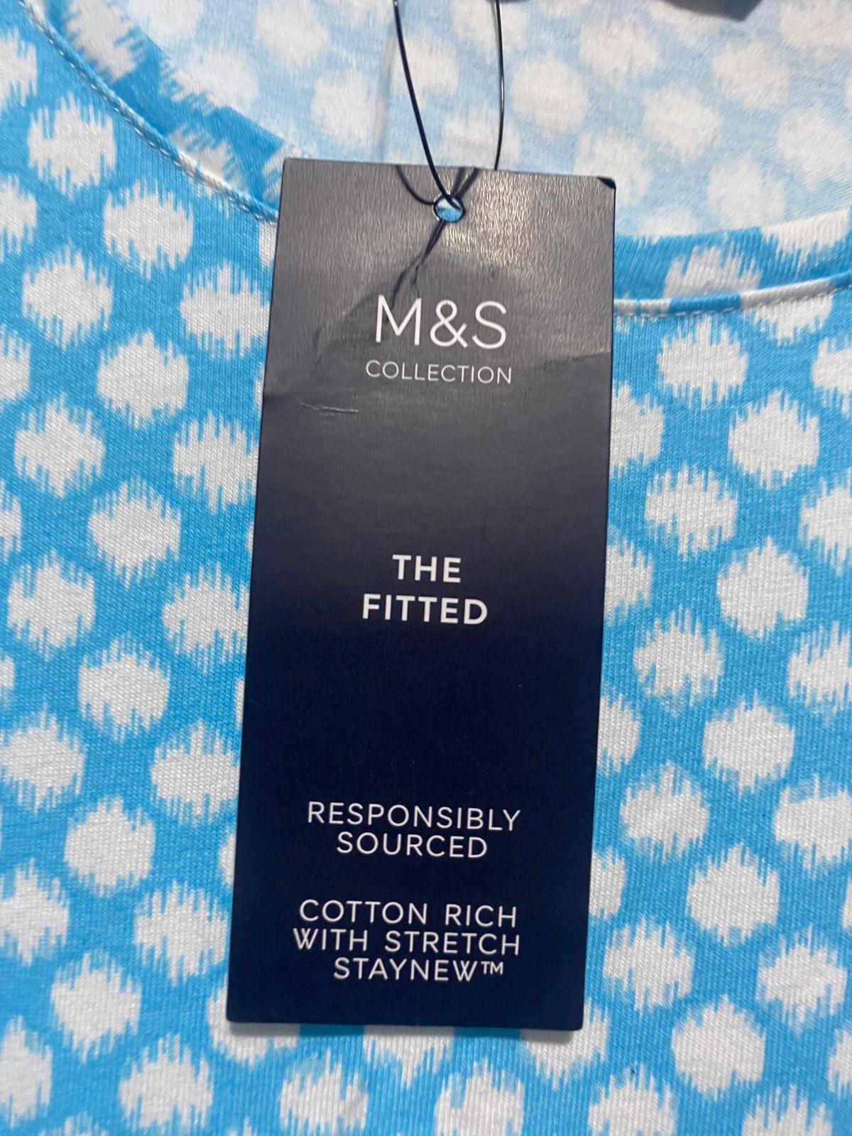 M&S |L| BUST 20| B9| BLUE AND WHITE POLKA DOT FITTED T-SHIRT