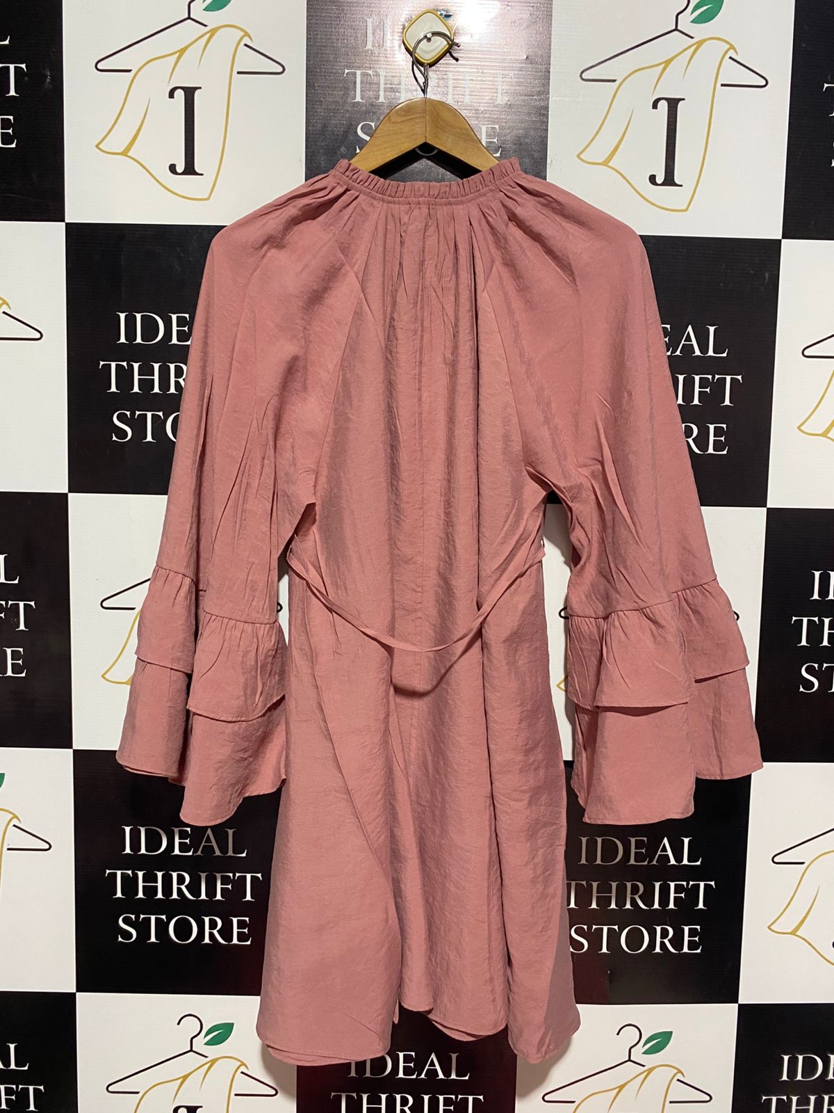 F&F |M| BUST 20| B9| DUSTY ROSE BELL SLEEVE TIE-WAIST TUNIC DRESS