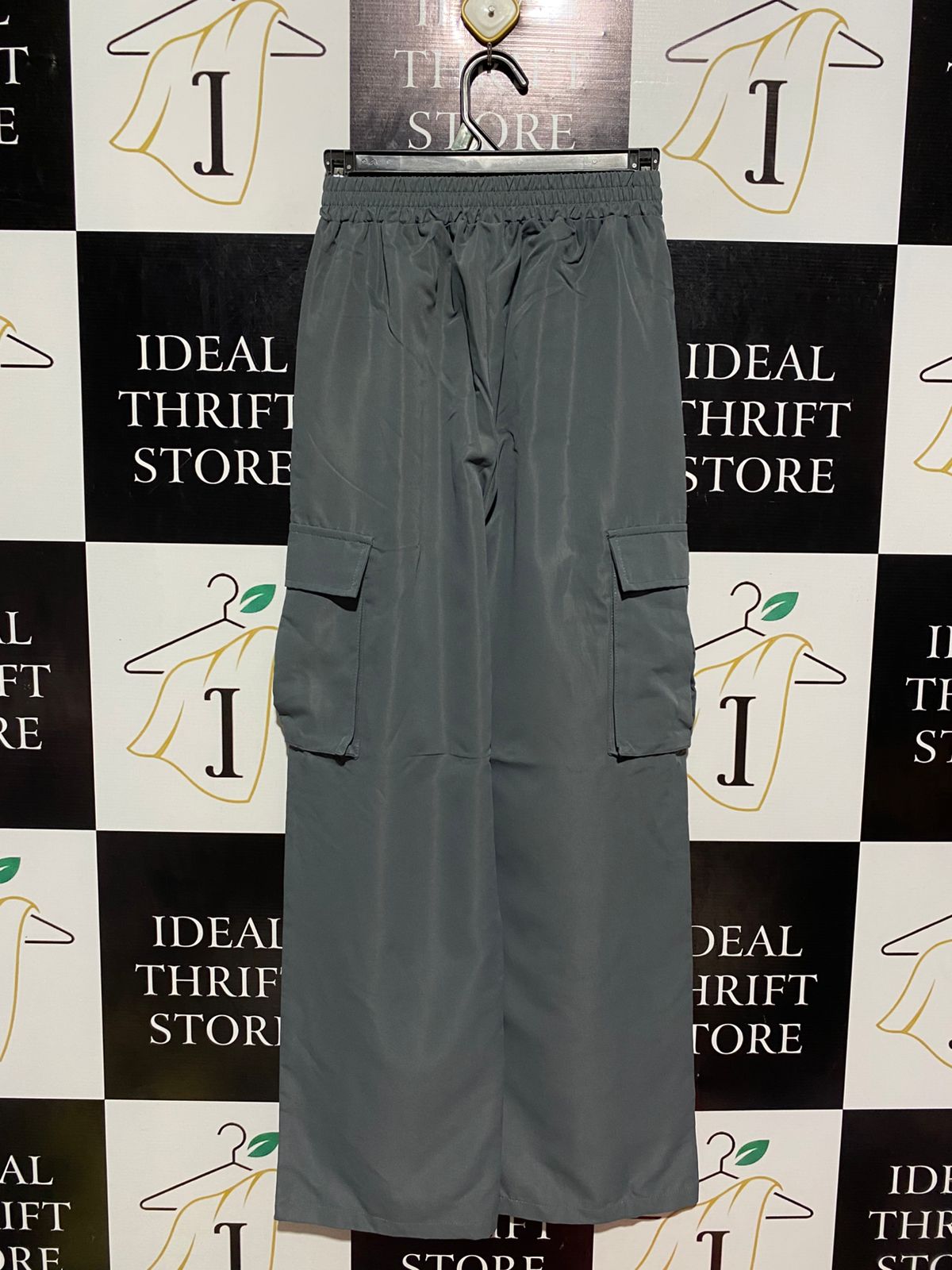 SHEIN | S| WAIST 24| B9| CHARCOAL GREY WIDE-LEG ELASTIC WAIST CARGO PANTS