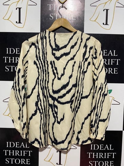 ZANZEA |S| BUST 19 | B9| CHIC CREAM AND BLACK ZEBRA PRINT BUTTON-DOWN BLOUSE