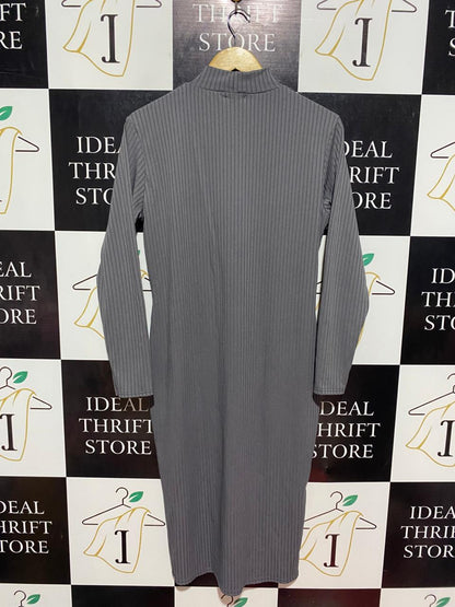 BOOHOO |M| BUST 19| B9| CLASSIC CHARCOAL GREY RIBBED MOCK NECK MAXI DRESS