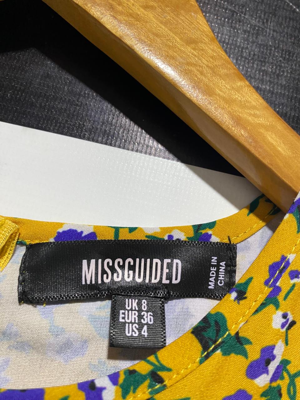 MISSGUIDED | S| BUST 18| B9| VIBRANT MUSTARD YELLOW FLORAL TIERED MIDI DRESS