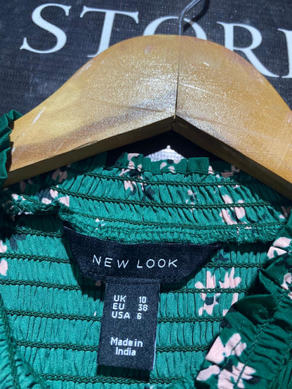 NEW LOOK | L| BUST 21 | B9 |EMERALD GREEN FLORAL SMOCKED MINI DRESS
