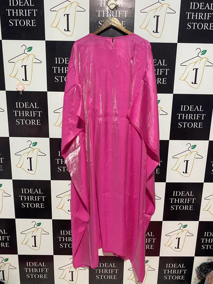 NEW  COLLECTION | L | BUST FREE| B9 | ELEGANT HOT PINK METALLIC SHEEN KAFTAN MAXI DRESS
