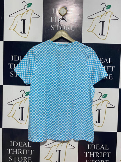 M&S  |L| BUST 19| B9| SKY BLUE POLKA DOT COTTON T-SHIRT