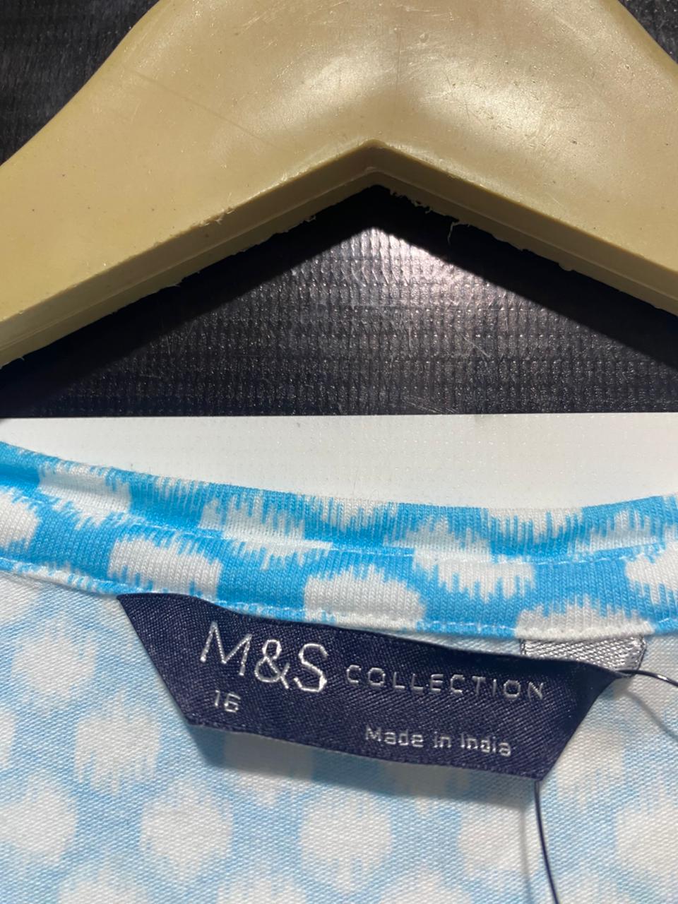 M&S  |L| BUST 19| B9| SKY BLUE POLKA DOT COTTON T-SHIRT