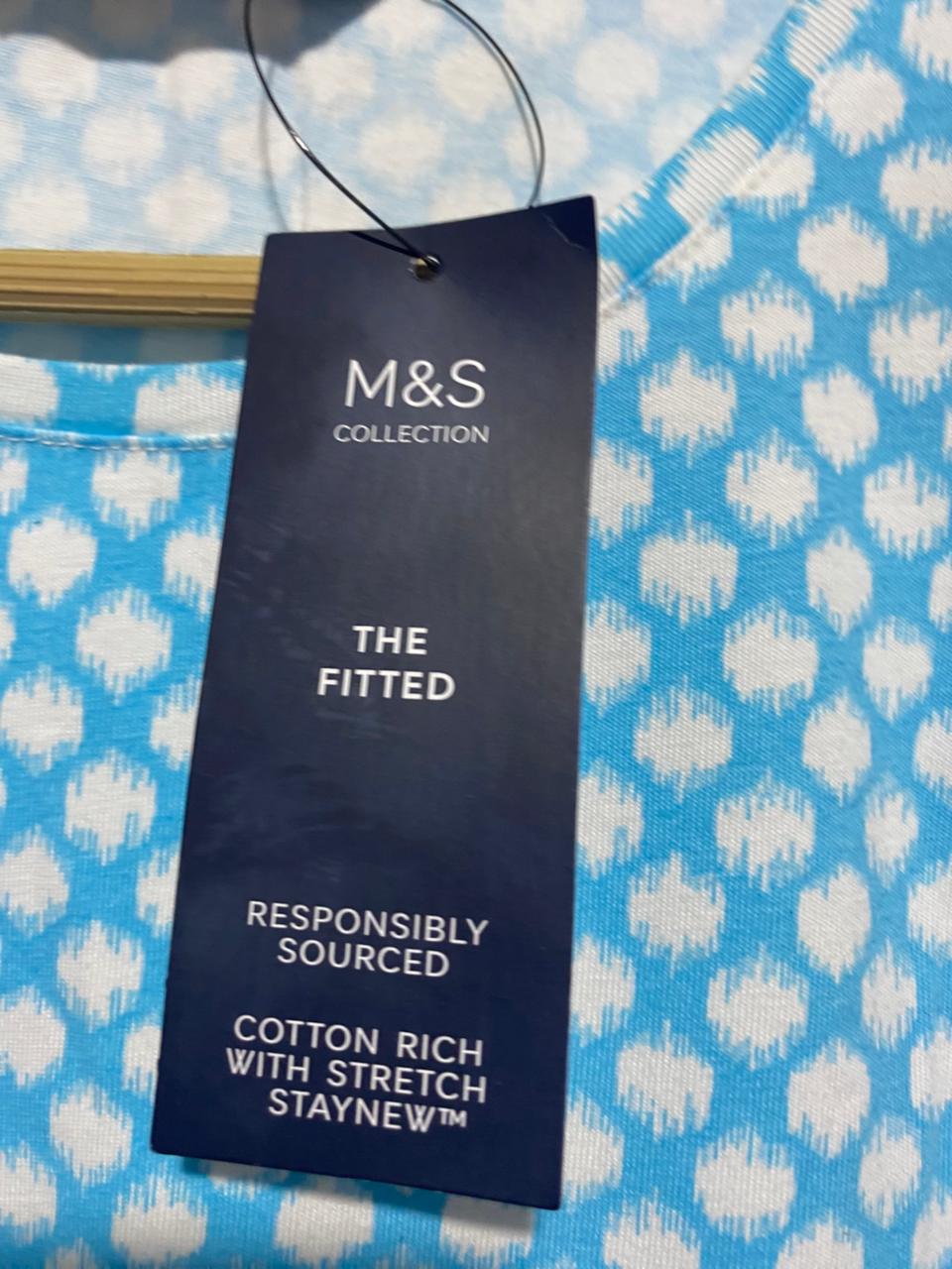 M&S  |L| BUST 19| B9| SKY BLUE POLKA DOT COTTON T-SHIRT