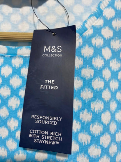M&S  |L| BUST 19| B9| SKY BLUE POLKA DOT COTTON T-SHIRT
