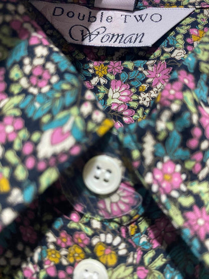 DOUBLE TWO |L| BUST 20| B9| COTTON DITSY FLORAL BUTTON-DOWN SHIRT FOR WOMEN