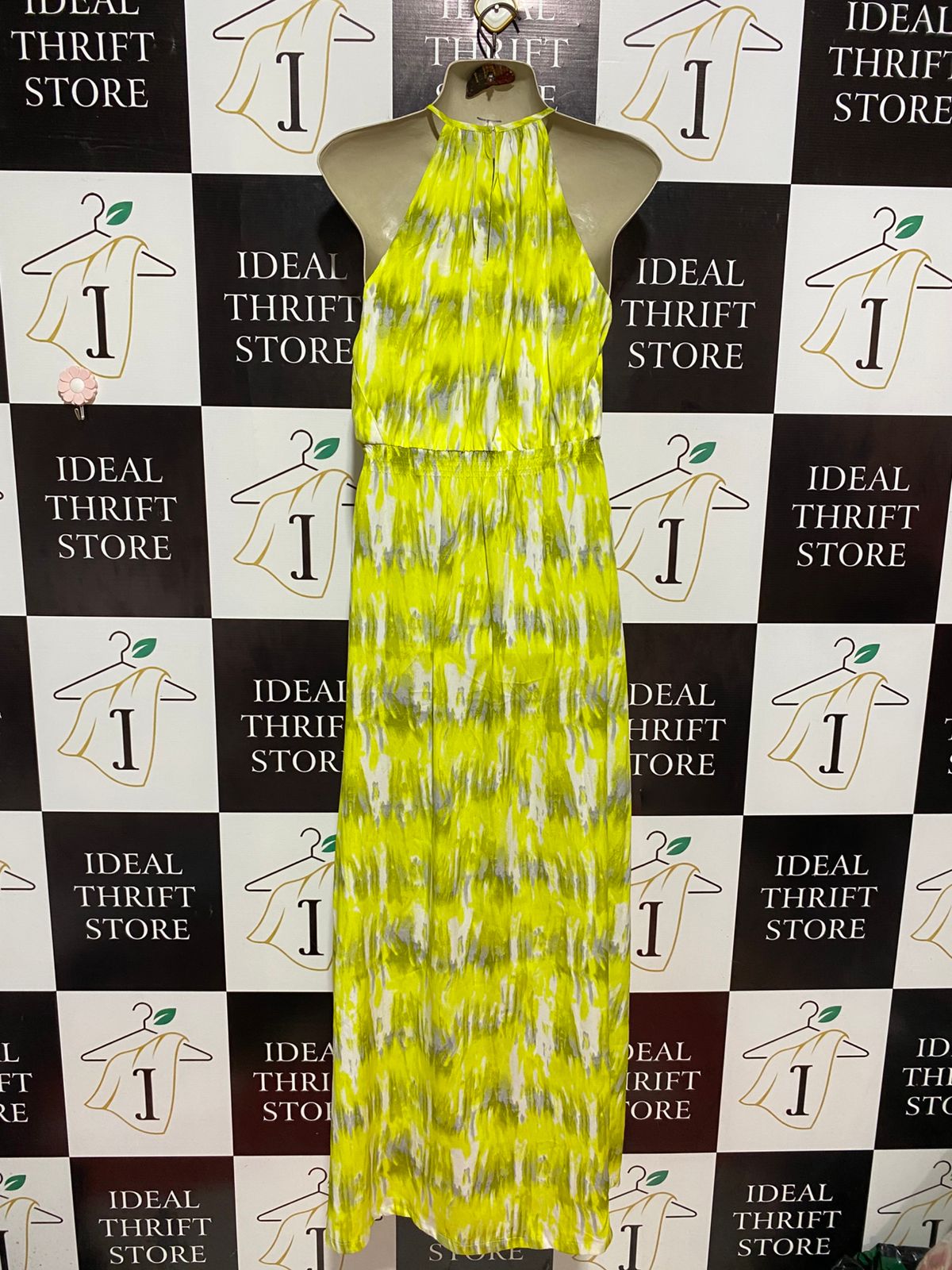 ARDENB | S| BUST 16| B10| VIBRANT LIME ABSTRACT PRINT HALTER MAXI DRESS