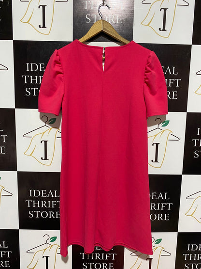 DOROTHY PERKINS | M| BUST 19| B10| MARKS & SPENCER PINK V-NECK PUFF SLEEVE SHIFT DRESS