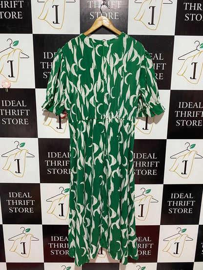 AX | XL | BUST 22| B10 | PREMIUM EMERALD GREEN ABSTRACT PRINT WRAP DRESS FOR WOMEN