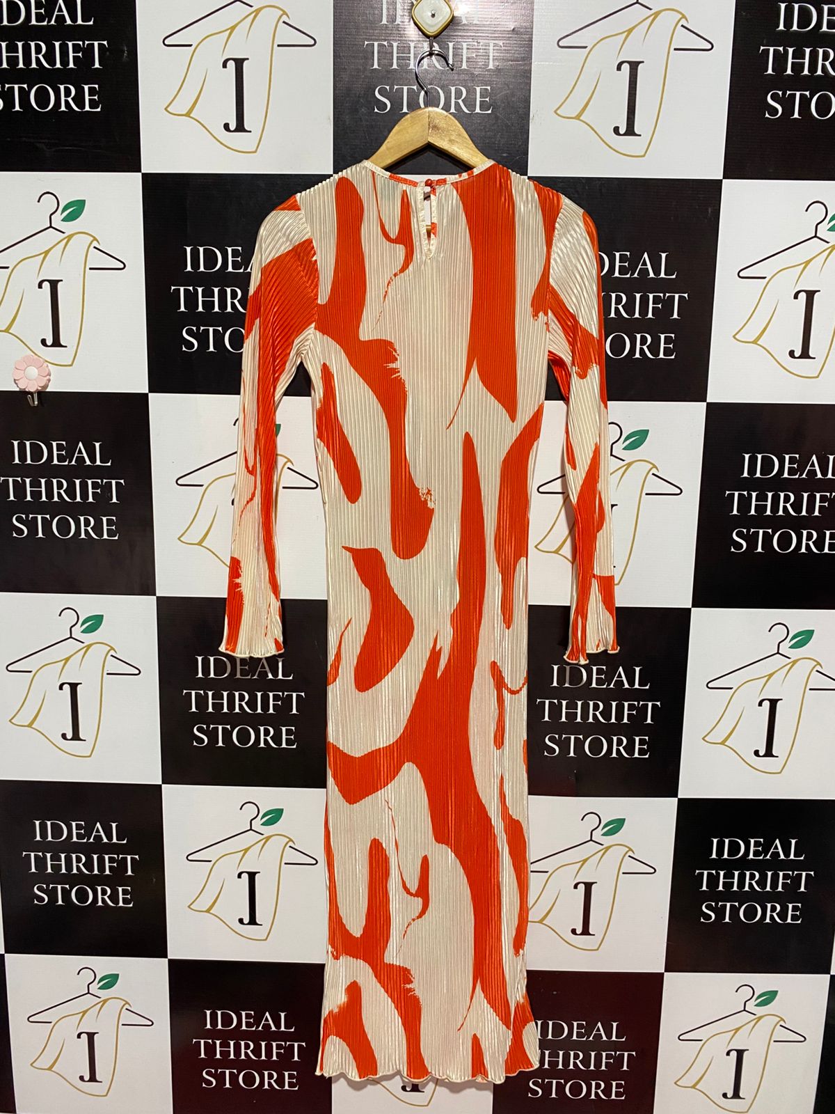 SHEIN | XS | BUST 16| B10| PREMIUM ORANGE ABSTRACT SWIRL PLEATED MAXI DRESS FOR WOMEN