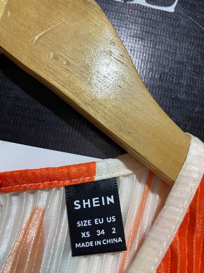 SHEIN | XS | BUST 16| B10| PREMIUM ORANGE ABSTRACT SWIRL PLEATED MAXI DRESS FOR WOMEN
