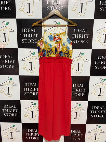 RIVER ISLAND |M| BUST 16| B10| VIBRANT SCARF-PRINT WIDE-LEG JUMPSUIT IN RADIANT RED