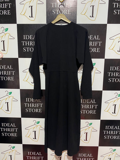 ZARA |M| BUST FREE| B10| BLACK CUT-OUT MIDI DRESS WITH DRAPED SLEEVES