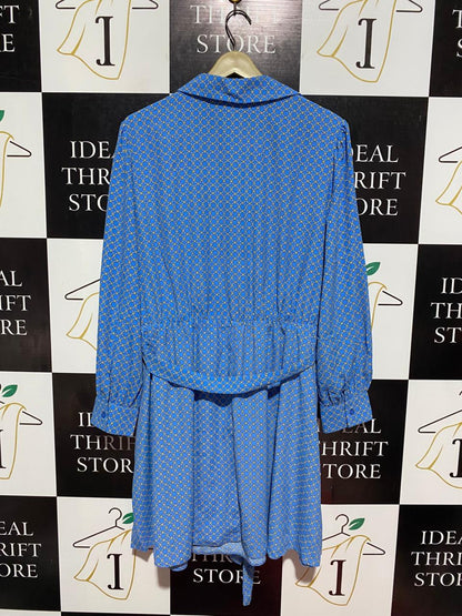 PRIMARK |L| BUST 23| B10| Blue Geometric Print Long Sleeve Dress