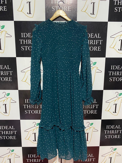 APRICOT |M| BUST 15 | B9| TEAL POLKA DOT SMOCKED MIDI DRESS
