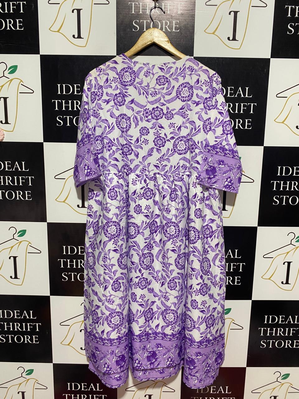 |XL| BUST 21| B9| PURPLE FLORAL PRINT BUTTON-FRONT MIDI DRESS