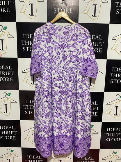 |XL| BUST 21| B9| PURPLE FLORAL PRINT BUTTON-FRONT MIDI DRESS