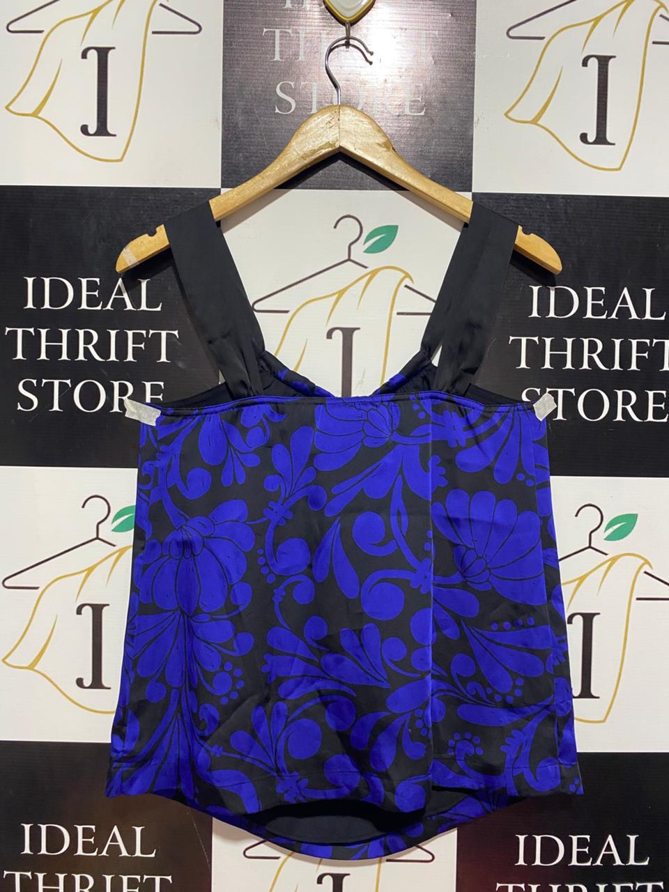 APSOTROPHE |M| BUST 16| B9| ROYAL BLUE & BLACK FLORAL SATIN CAMISOLE