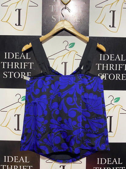 APSOTROPHE |M| BUST 16| B9| ROYAL BLUE & BLACK FLORAL SATIN CAMISOLE