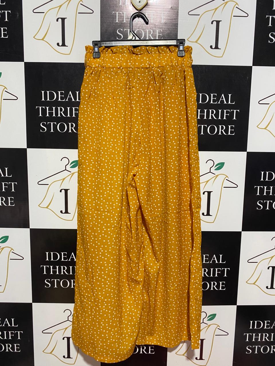 |L| WAIST 27| B9| MUSTARD YELLOW POLKA DOT WIDE-LEG TROUSERS