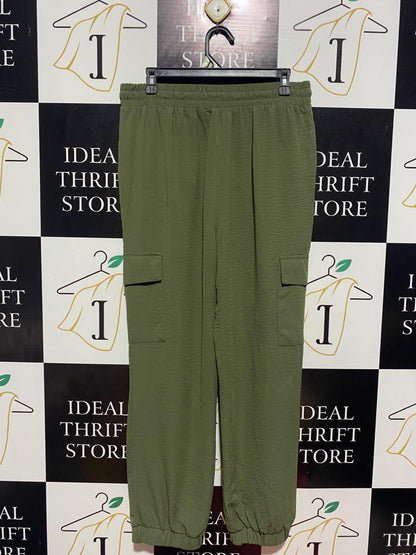 NEW LOOK |L| WAIST 32| B9| WOMEN'S PREMIUM OLIVE GREEN TEXTURED CARGO JOGGERS