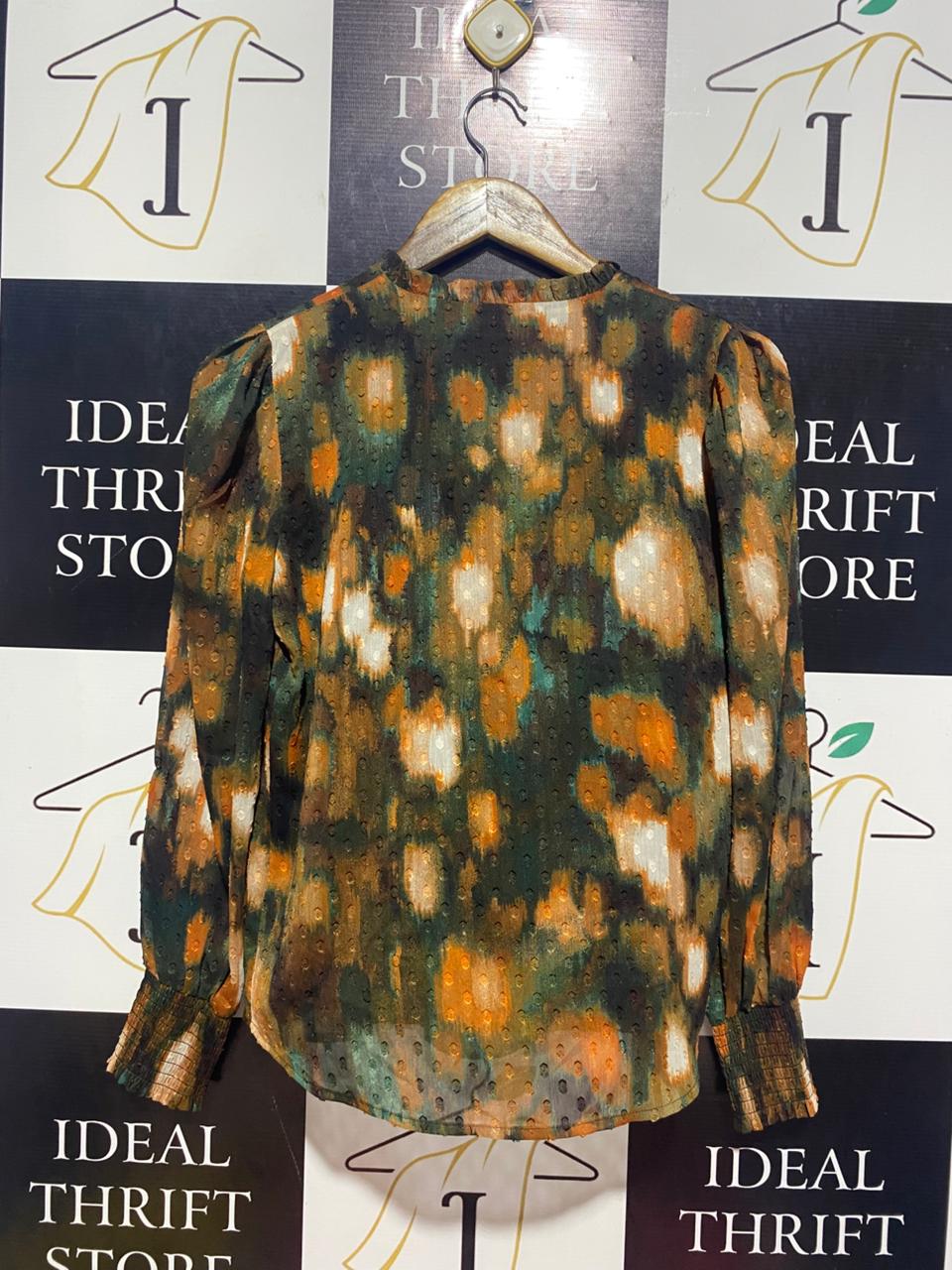 CALVIN KLEIN |L| BUST 18| B9| ABSTRACT PRINT CLIP-DOT CHIFFON BLOUSE