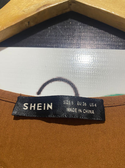SHEIN |S| BUST 16| B9| ELEGANT RUST BROWN LONG SLEEVE WRAP MIDI DRESS