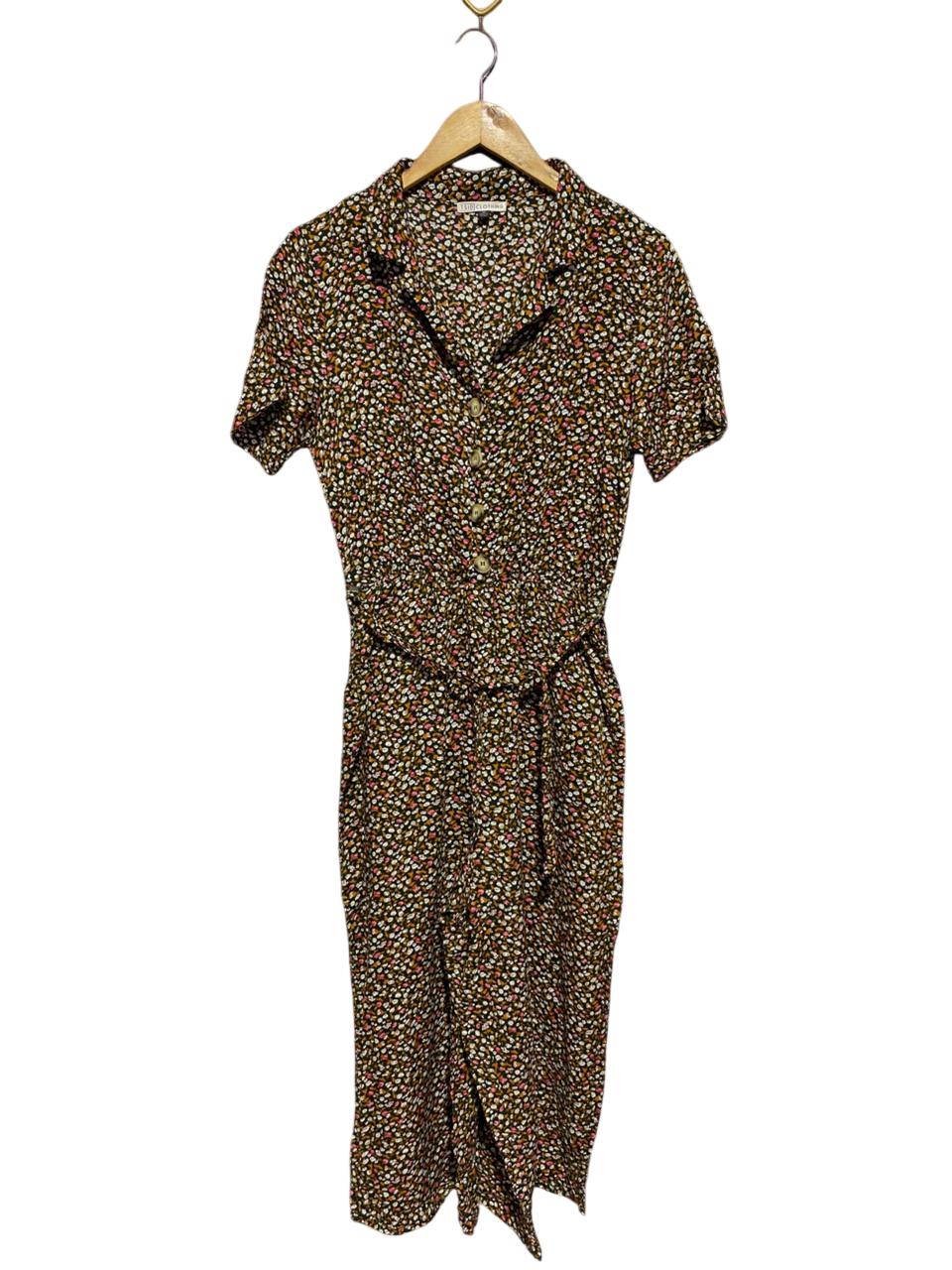 TSID |M| BUST 18| B10| WOMEN’S VINTAGE FLORAL PRINT SHORT SLEEVE BUTTON-UP JUMPSUIT