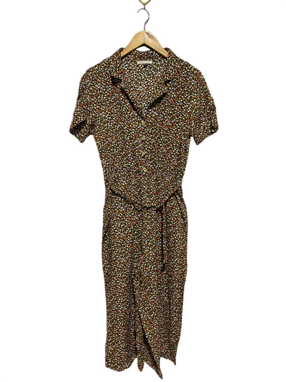 TSID |M| BUST 18| B10| WOMEN’S VINTAGE FLORAL PRINT SHORT SLEEVE BUTTON-UP JUMPSUIT
