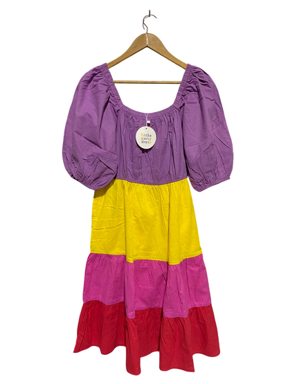 LITTLE PARTY DRESS |L| BUST 14| B10| WOMEN'S COLOR-BLOCK TIERED MIDI DRESS