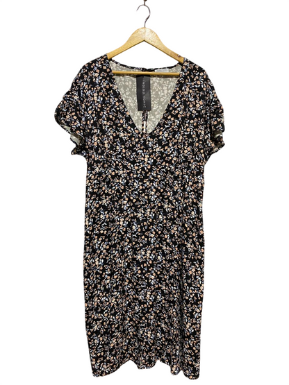 INDIGO TONIC |L| BUST 19| B10| WOMEN'S FLORAL V-NECK SHORT SLEEVE MIDI DRESS
