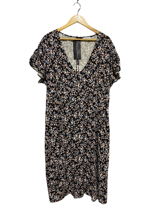 INDIGO TONIC |L| BUST 19| B10| WOMEN'S FLORAL V-NECK SHORT SLEEVE MIDI DRESS