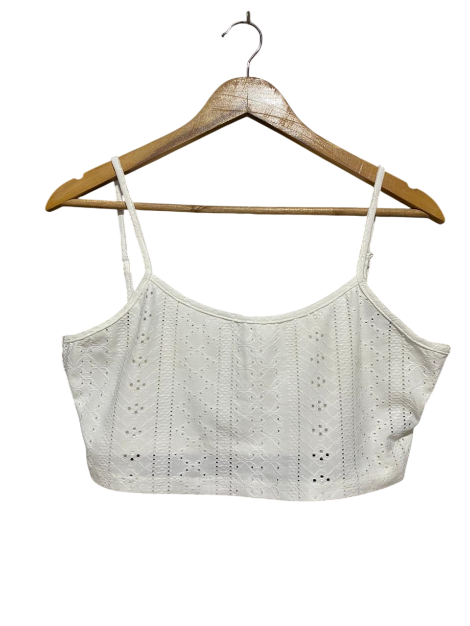 SHEIN |XL| BUST 17| B10| WOMEN'S EMBROIDERED EYELET SPAGHETTI STRAP CROP TOP WHITE