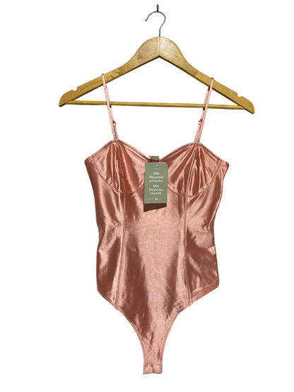 H&M |S| BUST 14| B10| WOMEN'S SATIN CORSET-STYLE BODYSUIT ROSE GOLD