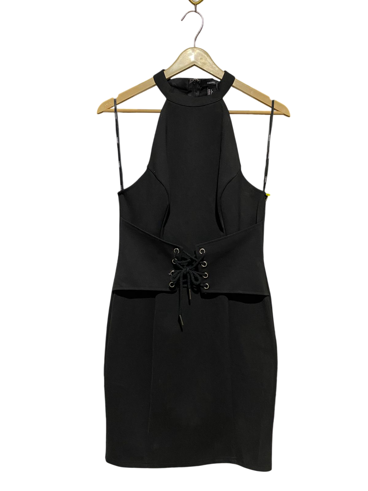FOREVER |M| BUST 16| B10| WOMEN'S LACE-UP HALTER MINI BODYCON DRESS BLACK