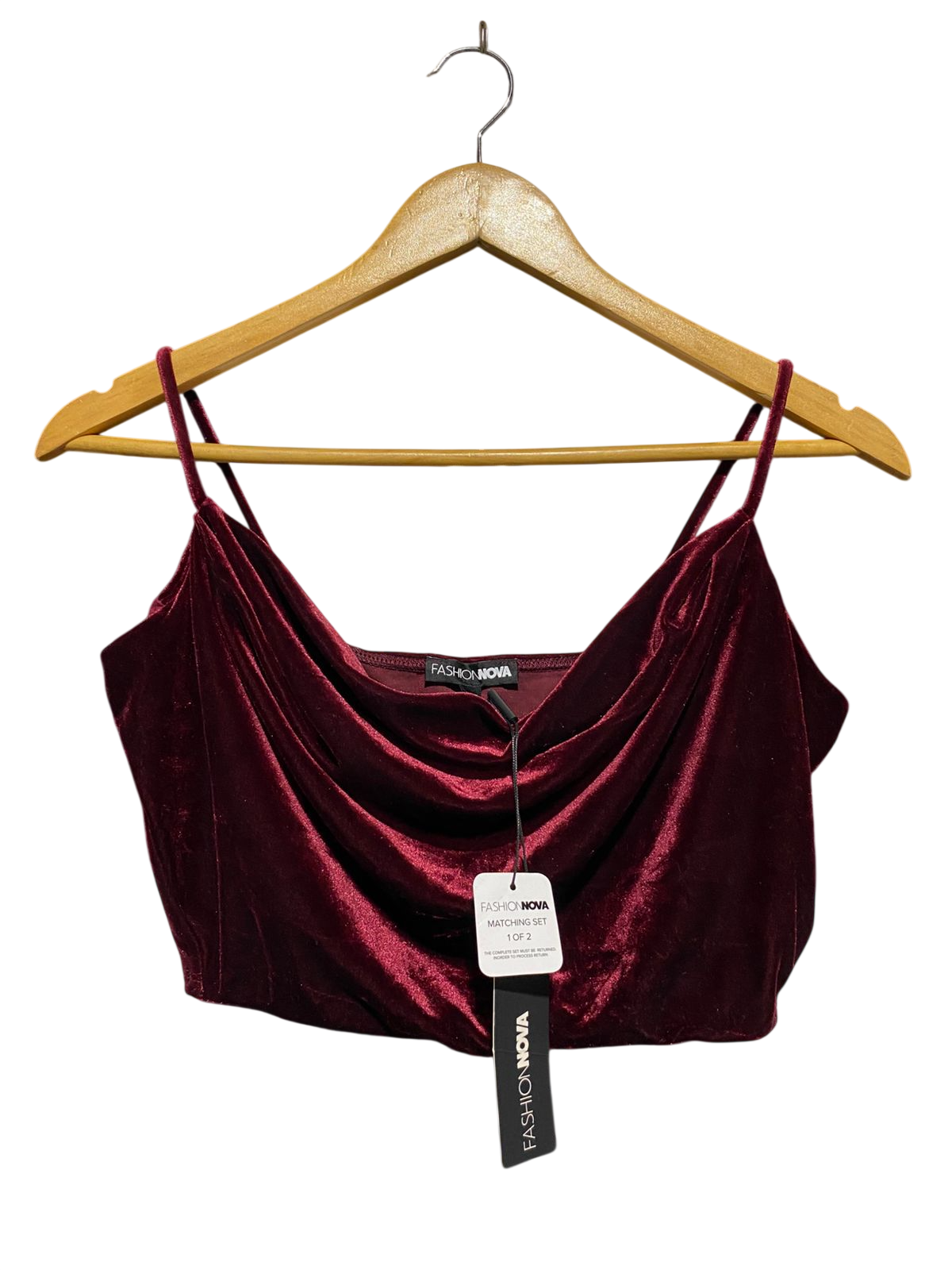 FASHION NOVA | S | BUST 15| B10| WOMEN'S VELVET COWL NECK CROP TOP BURGUNDY