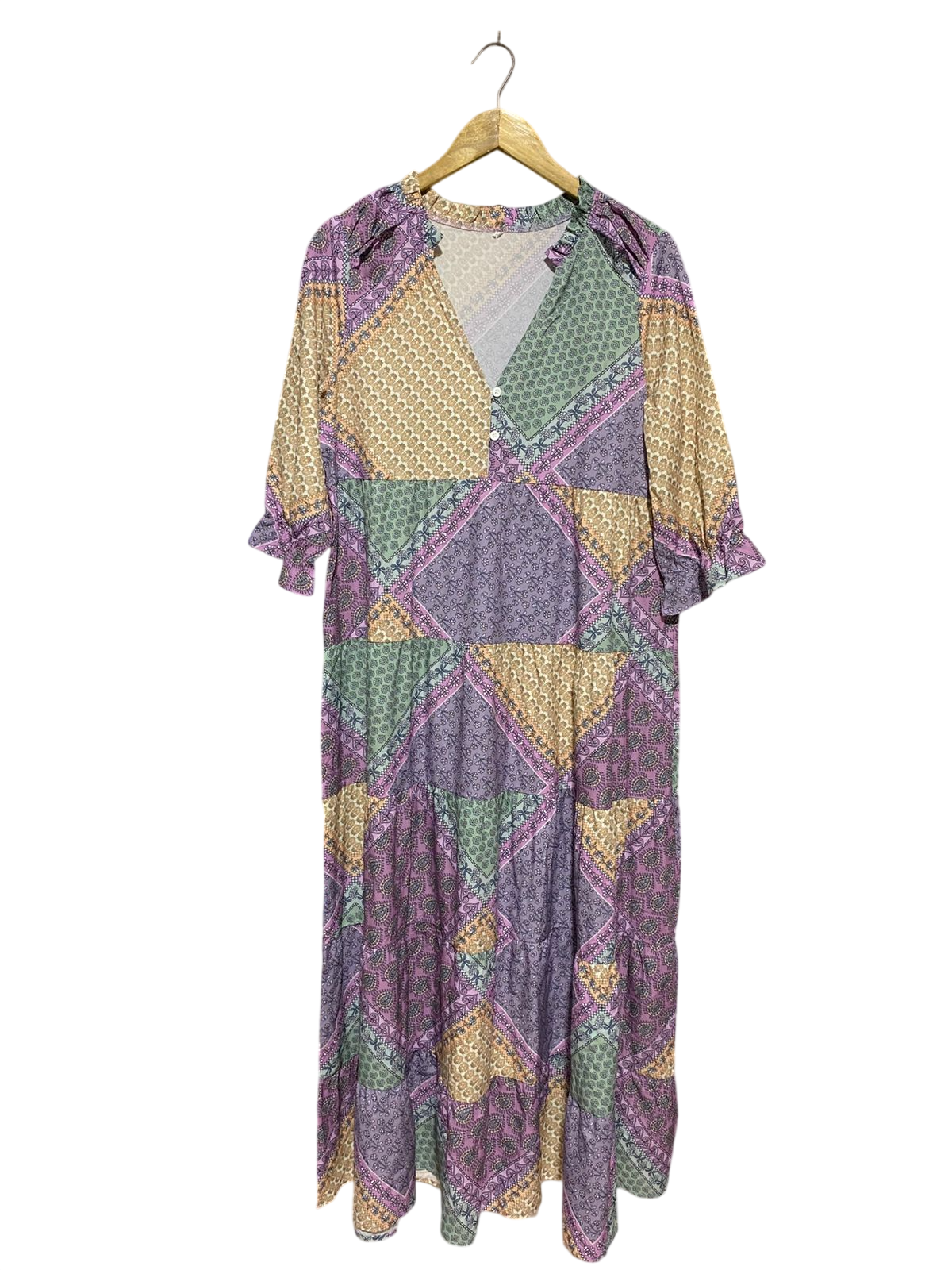 |XL| BUST 20| B10| WOMEN'S BOHO PATCHWORK TIERED MAXI DRESS