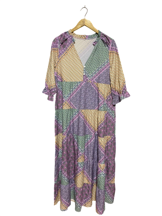 |XL| BUST 20| B10| WOMEN'S BOHO PATCHWORK TIERED MAXI DRESS