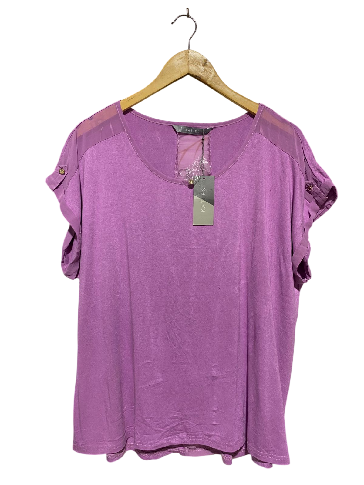 KATIES |XL| BUST 23| B10| WOMEN'S MESH PANEL SHORT SLEEVE TOP PURPLE
