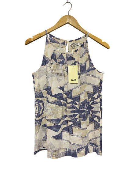 INTO |M| BUST 17| B10| WOMEN'S GEOMETRIC PRINT HALTER NECK PLEATED BLOUSE