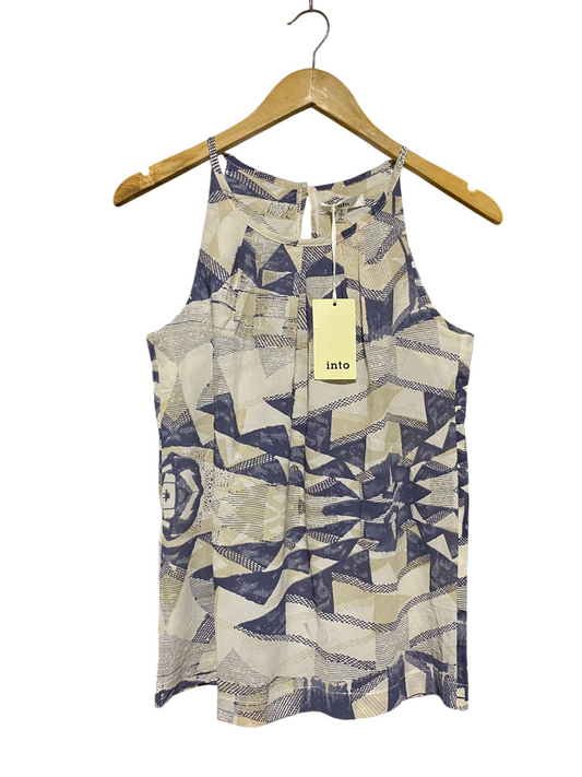INTO |M| BUST 17| B10| WOMEN'S GEOMETRIC PRINT HALTER NECK PLEATED BLOUSE