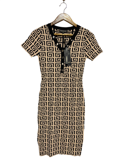 TU FASHION |S| BUST 13| B10| WOMEN'S GEOMETRIC PRINT HENLEY KNIT BODYCON DRESS