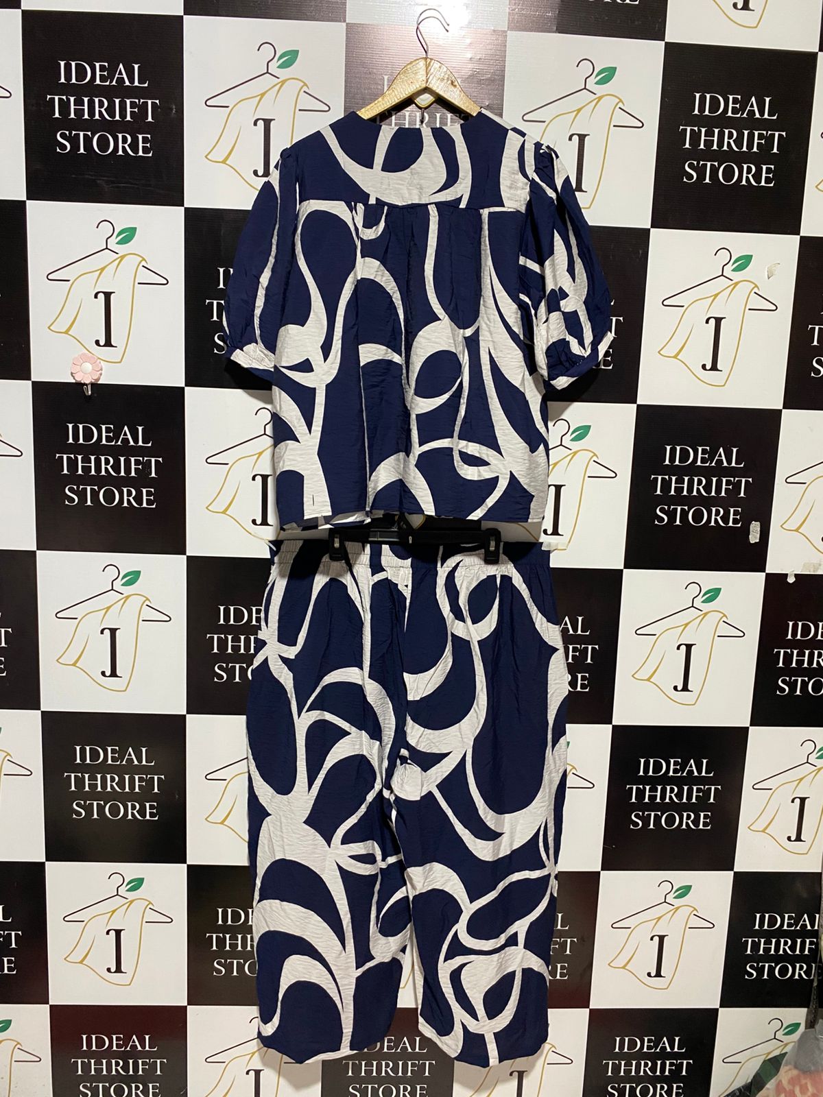 PRIMARK |XL| B10| NAVY AND WHITE ABSTRACT PRINT TWO-PIECE COORDINATED SET