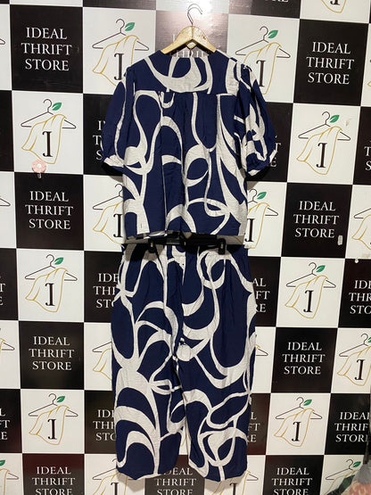 PRIMARK |XL| B10| NAVY AND WHITE ABSTRACT PRINT TWO-PIECE COORDINATED SET