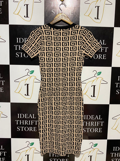 TU FASHION |S| BUST 13| B10| WOMEN'S GEOMETRIC PRINT HENLEY KNIT BODYCON DRESS
