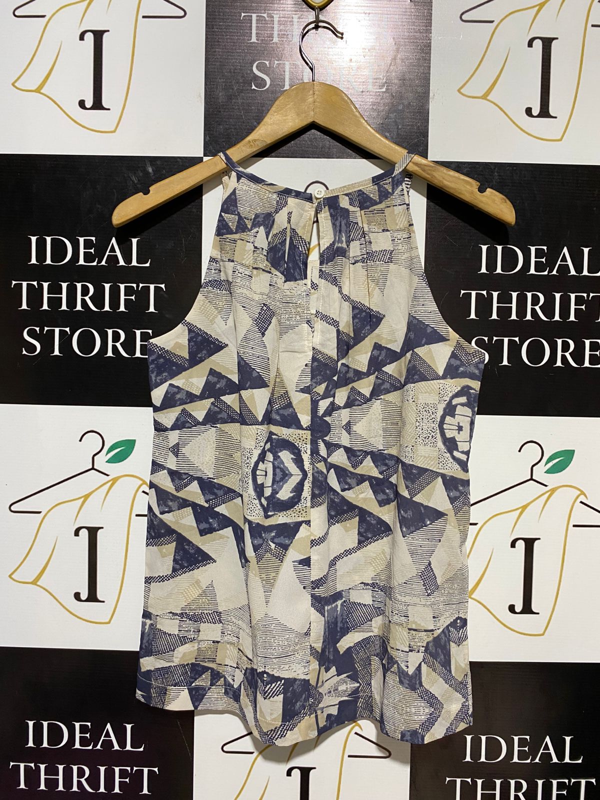 INTO |M| BUST 17| B10| WOMEN'S GEOMETRIC PRINT HALTER NECK PLEATED BLOUSE